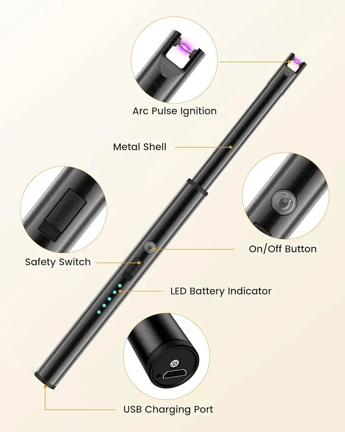 Candle Lighter, Plasma Arc Electric Lighter Rechargeable Long Neck Lighters Flame-less Windproof Lighter, for Candle Firework Camping Grill Gas Stove Kitchen