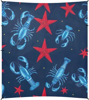 Canopy Beach Tent Outdoor Patio Sun Shade 9.2 × 10.5 FT Nautical Lobster Star Blue Camping Sun Shelter Custom for Adults Windproof with Poles Sand Anchor