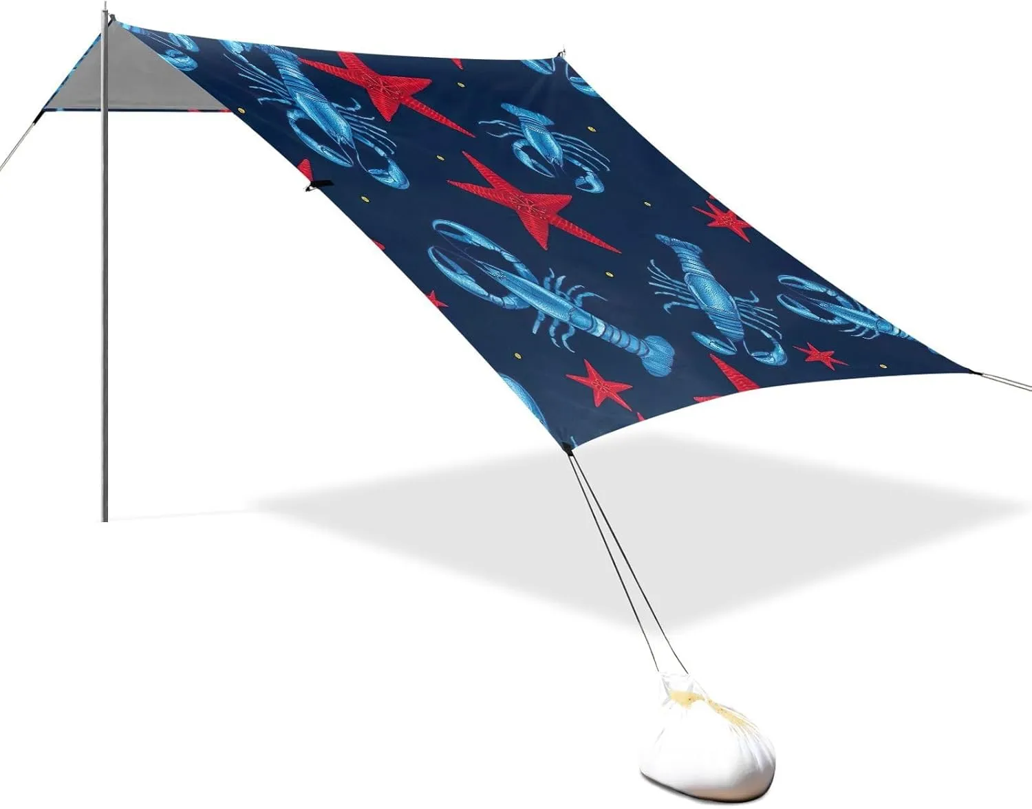 Canopy Beach Tent Outdoor Patio Sun Shade 9.2 × 10.5 FT Nautical Lobster Star Blue Camping Sun Shelter Custom for Adults Windproof with Poles Sand Anchor