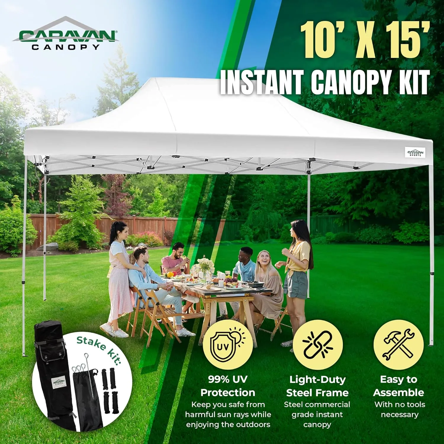 Canopy TitanShade Instant Canopy Polyester Waterproof UV Protected Top for Outdoor Activities with Stake Kit and Roller Bag, White