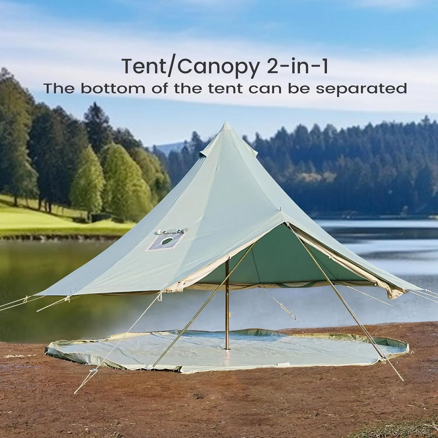 Canvas Bell Tent - 4 Seasons Glamping Yurt with Stove Jack for Family Camping - Waterproof