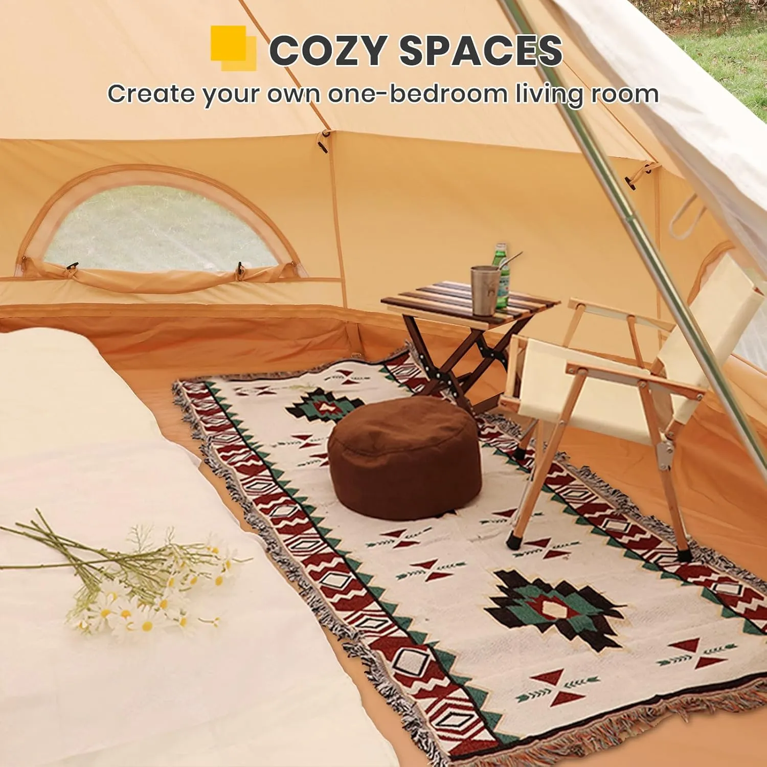 Canvas Bell Yurt Tent, 4-Seasons Shelter with Stove Jack & Waterproof, Luxury Camping Tent for Family Outdoor Adventures, 6-8 Person Use