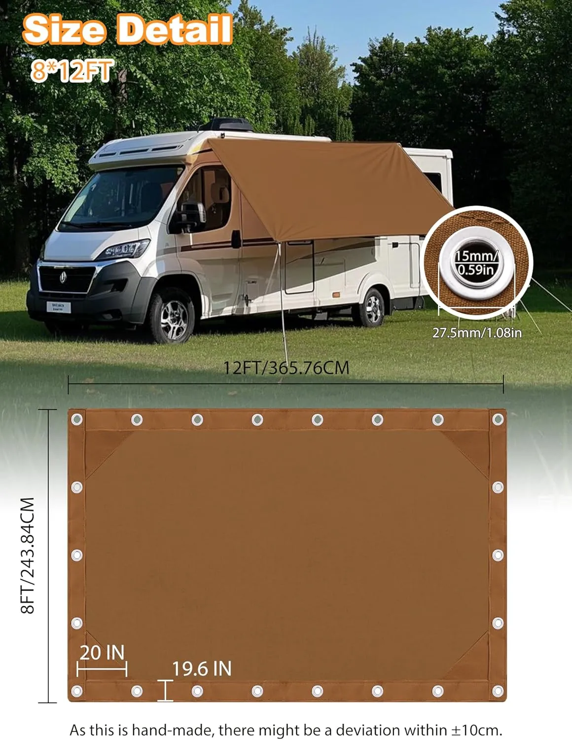 Canvas Tarp 8x12ft 22Mil Water-Resistant Tarps with Aluminum Grommets, 14OZ UV-Resistant Tarpaulin,Heavy-Duty Multi-Use Cloth Covers for Wood/Car/Roof/Boat/Camp/Canopy