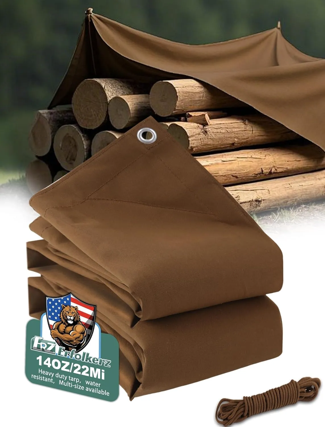 Canvas Tarp 8x12ft 22Mil Water-Resistant Tarps with Aluminum Grommets, 14OZ UV-Resistant Tarpaulin,Heavy-Duty Multi-Use Cloth Covers for Wood/Car/Roof/Boat/Camp/Canopy
