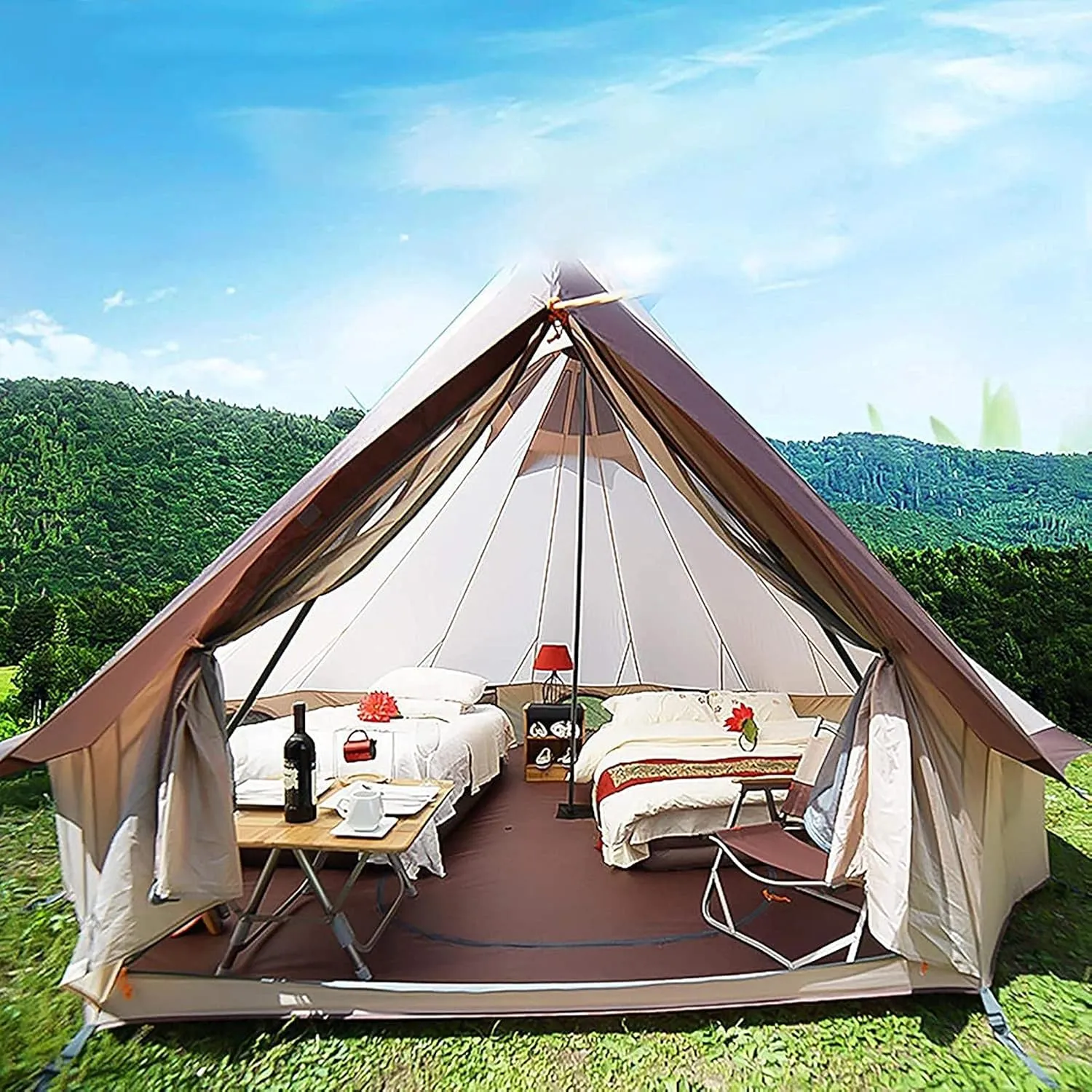 Canvas Tent with Stove Hole Cotton Canvas Tents Yurt Tent for Camping 4 Season Waterproof Tent for Family Camping Outdoor Glamping, Luxury Teepee