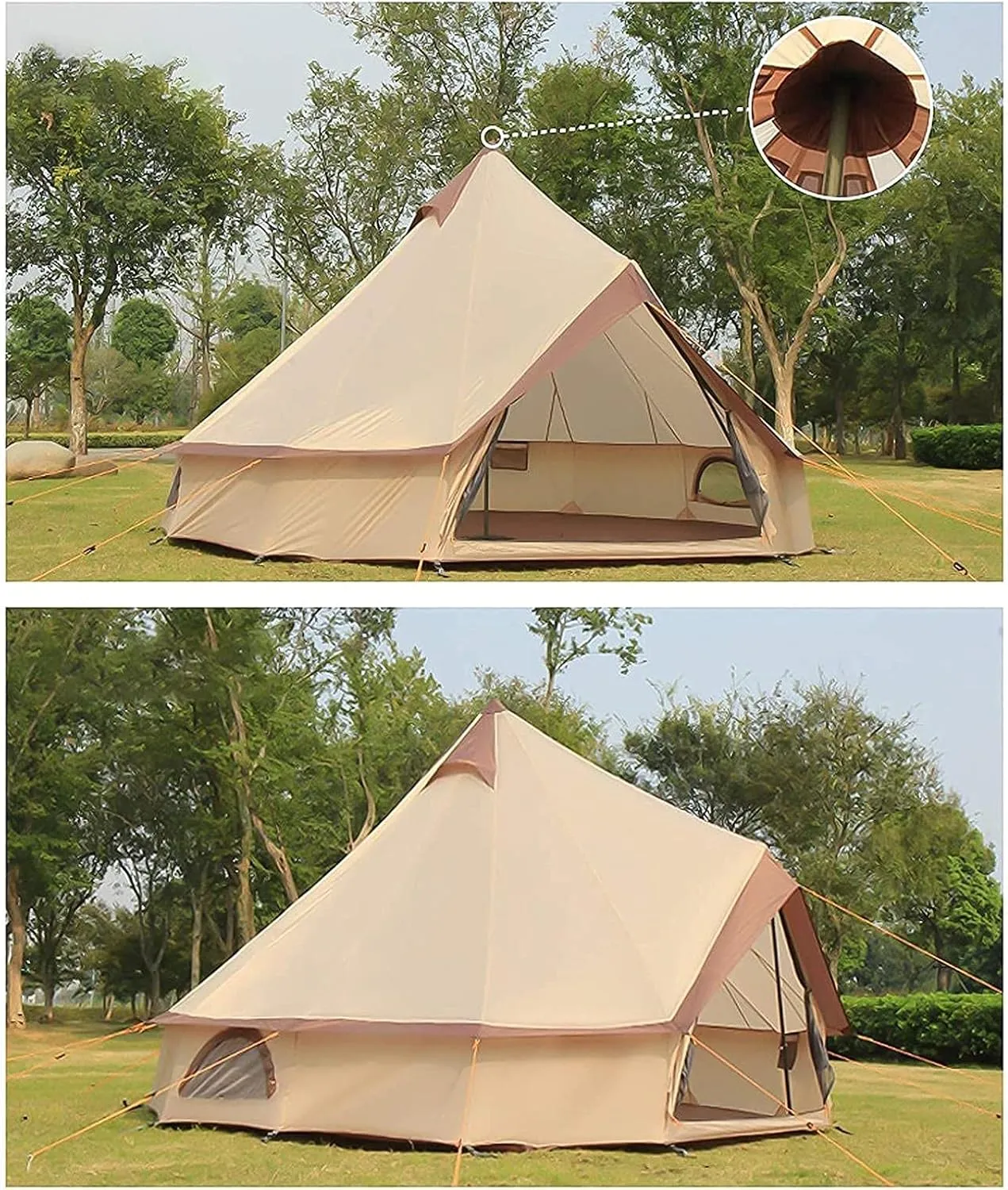 Canvas Tent with Stove Hole Cotton Canvas Tents Yurt Tent for Camping 4 Season Waterproof Tent for Family Camping Outdoor Glamping, Luxury Teepee