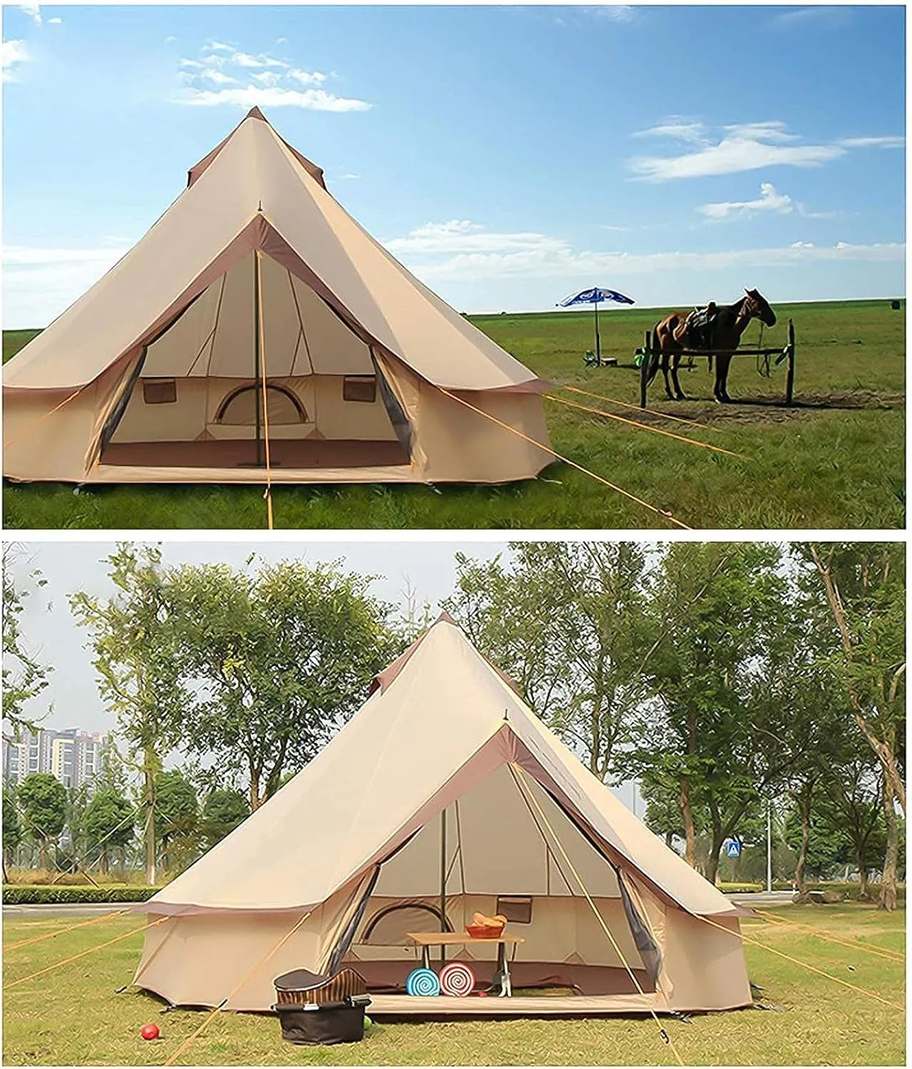 Canvas Tent with Stove Hole Cotton Canvas Tents Yurt Tent for Camping 4 Season Waterproof Tent for Family Camping Outdoor Glamping, Luxury Teepee