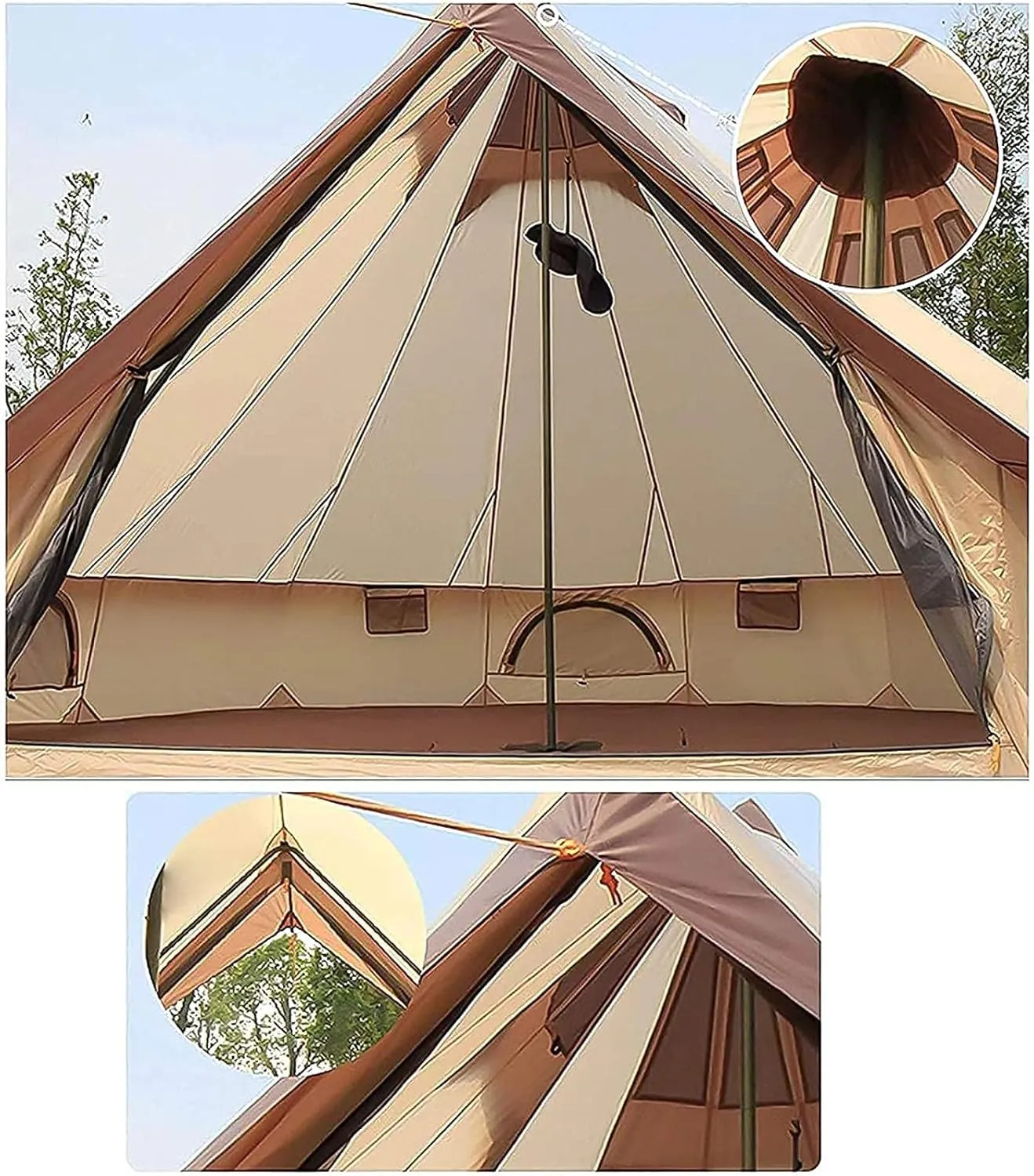 Canvas Tent with Stove Hole Cotton Canvas Tents Yurt Tent for Camping 4 Season Waterproof Tent for Family Camping Outdoor Glamping, Luxury Teepee