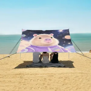 Capybara Astronaut Universe Beach Canopy Tent Anti-UV & Wind Resistant, Camping Sun Shelter Easy Setup Portable,Outdoor Shade Tents with Sandbags,Sand Shovels,Ground Pegs & Stability Poles