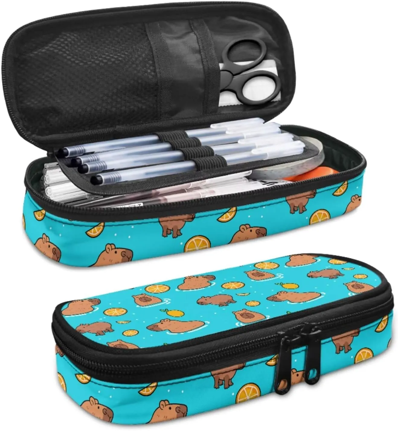 Capybara Backpack for Girls Boys Backpack with Lunch Box and Soft Pencil Case 3 Pcs Set 15" Lightweight Bookbag with Front Pocket for School Large Capacity Kindergarten School Bag for Kids