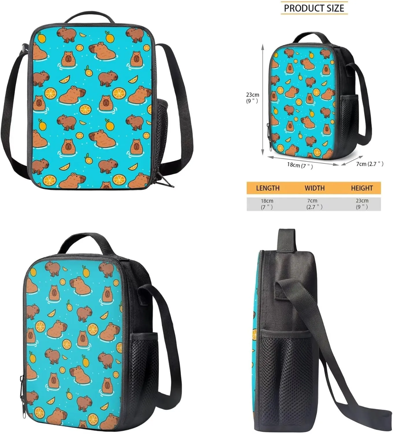 Capybara Backpack for Girls Boys Backpack with Lunch Box and Soft Pencil Case 3 Pcs Set 15" Lightweight Bookbag with Front Pocket for School Large Capacity Kindergarten School Bag for Kids