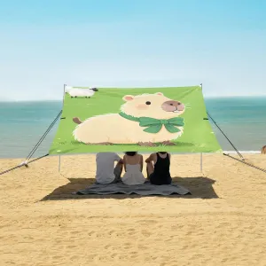 Capybara on The Grassland Beach Camping Tent Sun Shelter for Whole Family, Beach Shade Canopy with UPF50  UV Protection,Easy Set Up and Carry,Outdoor Shade for Trips, Fishing, Backyard Fun Picn