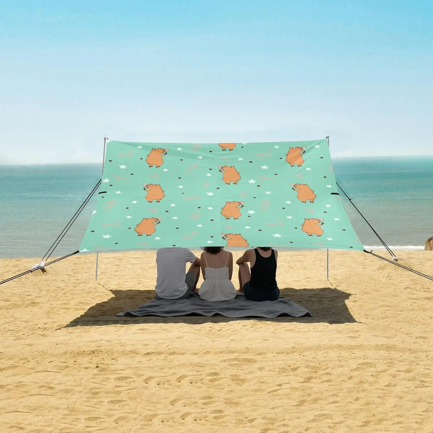 Capybara Wine Glass Beach Canopy Tent Anti-UV & Wind Resistant, Camping Sun Shelter Easy Setup Portable,Outdoor Shade Tents with Sandbags,Sand Shovels,Ground Pegs & Stability Poles