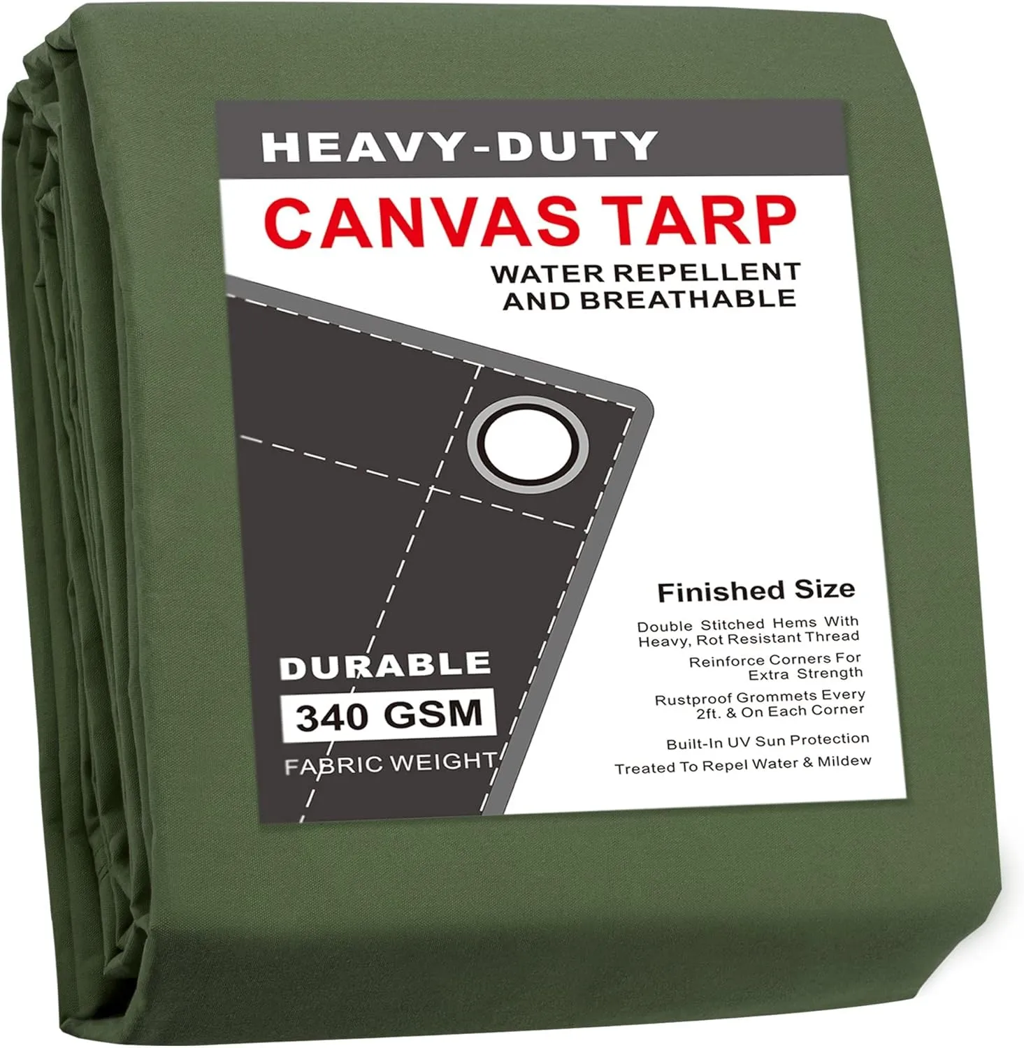 CARTMAN Finished Size 8x10 Feet Canvas Tarp with Rustproof Grommets, Heavy Duty Multipurpose Tarpaulin Cover for Canopy Tent, Roof, Camping, Woodpile
