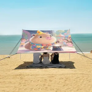 Cartoon Capybara Magician Beach Canopy Tent Anti-UV & Wind Resistant, Camping Sun Shelter Easy Setup Portable,Outdoor Shade Tents with Sandbags,Sand Shovels,Ground Pegs & Stability Poles