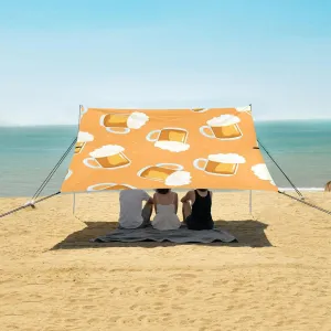 Cartoon Mug with Light Beer Beach Canopy Tent Anti-UV & Wind Resistant, Camping Sun Shelter Easy Setup Portable,Outdoor Shade Tents with Sandbags,Sand Shovels,Ground Pegs & Stability Poles