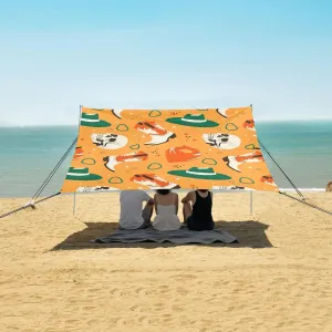 Cartoon Western Boots Hats Beach Canopy Tent Anti-UV & Wind Resistant, Camping Sun Shelter Easy Setup Portable,Outdoor Shade Tents with Sandbags,Sand Shovels,Ground Pegs & Stability Poles