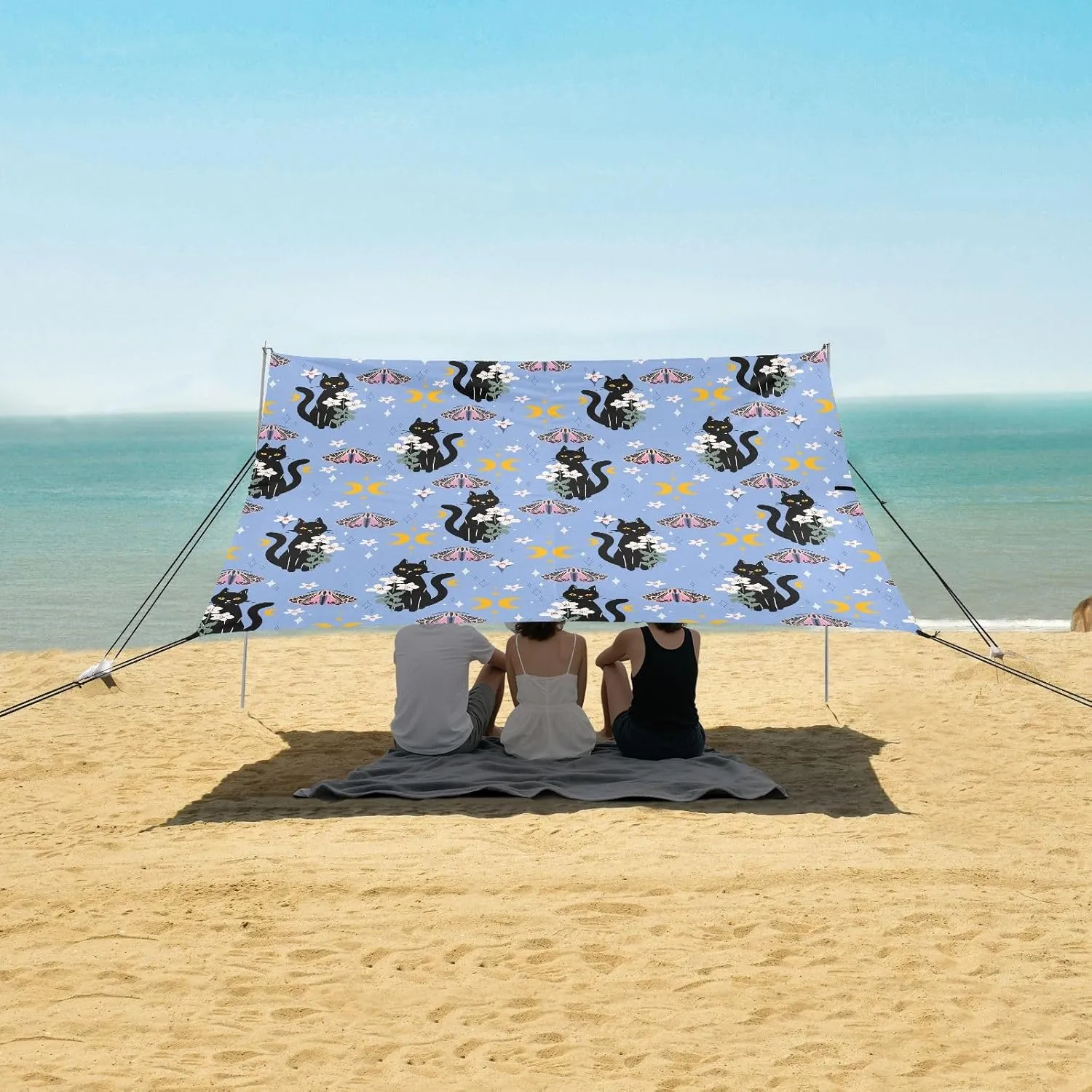Cats with Flowers Butterflies Beach Camping Tent Sun Shelter for Whole Family, Beach Shade Canopy with UPF50  UV Protection,Easy Set Up and Carry,Outdoor Shade for Trips, Fishing, Backyard Fun