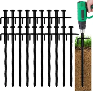 Cheardia 20 Pack 8 Inch Tent Stakes, Heavy Duty Canopy Anchors with Metal Top and Spiral Body, Black Non-Rust Camping Stakes for Rocky Place Deserts Snowfield Grassland Inflatables