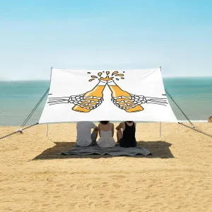 Cheerful Skeleton Hand Beer Beach Canopy Tent Anti-UV & Wind Resistant, Camping Sun Shelter Easy Setup Portable,Outdoor Shade Tents with Sandbags,Sand Shovels,Ground Pegs & Stability Poles