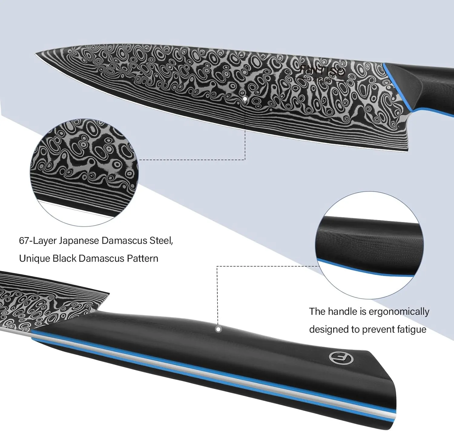 Chef Knife 8 inch, 67-Layer Japanese Damascus Steel Kitchen Knife, Sharp Knife with G10 Handle, Professional Cooking Knives for Home and Kitchen