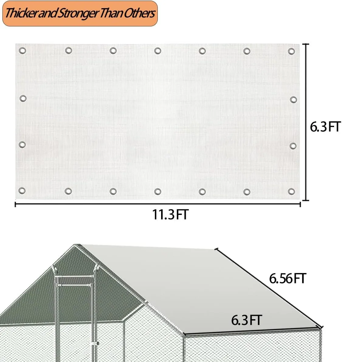 Chicken Coop Cover Waterproof and UV, 11.3 * 6.3 FT Chicken Run Cover for Winter with Ball Bungees Cords, Shade Cloth for Large Chicken Coop, Walk-in Chicken Run Pen, Chicken Coop Tarp (1 Pack)