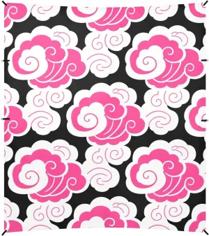 Chinese Auspicious Cloud Pattern White Hot Pink Beach Cabana Tent UPF50  Water-Resistant Sun Shelter with Sturdy Poles, Sandbags and Shovel for Camping, Picnics, Backyard & Fishing