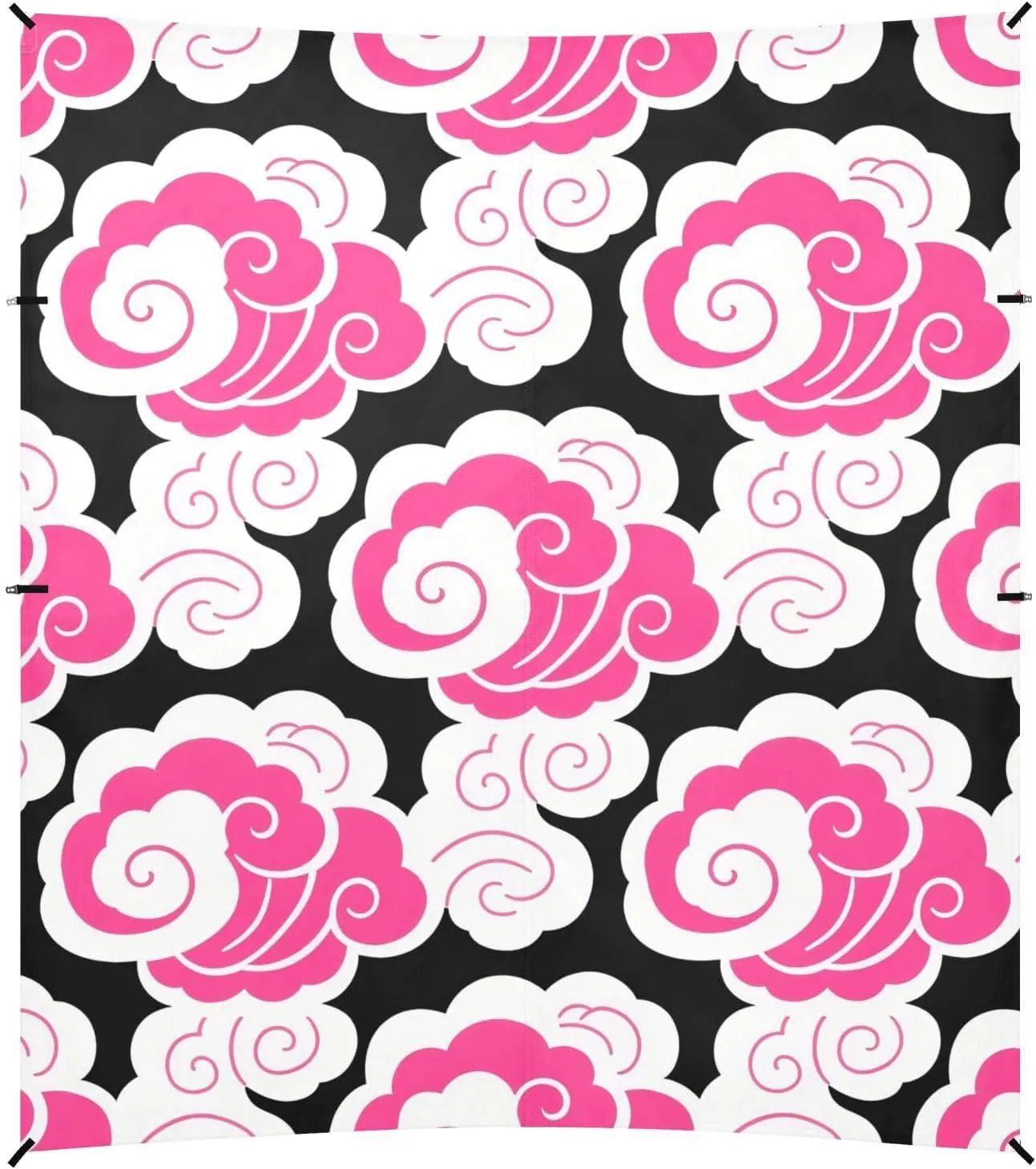 Chinese Auspicious Cloud Pattern White Hot Pink Beach Cabana Tent UPF50  Water-Resistant Sun Shelter with Sturdy Poles, Sandbags and Shovel for Camping, Picnics, Backyard & Fishing