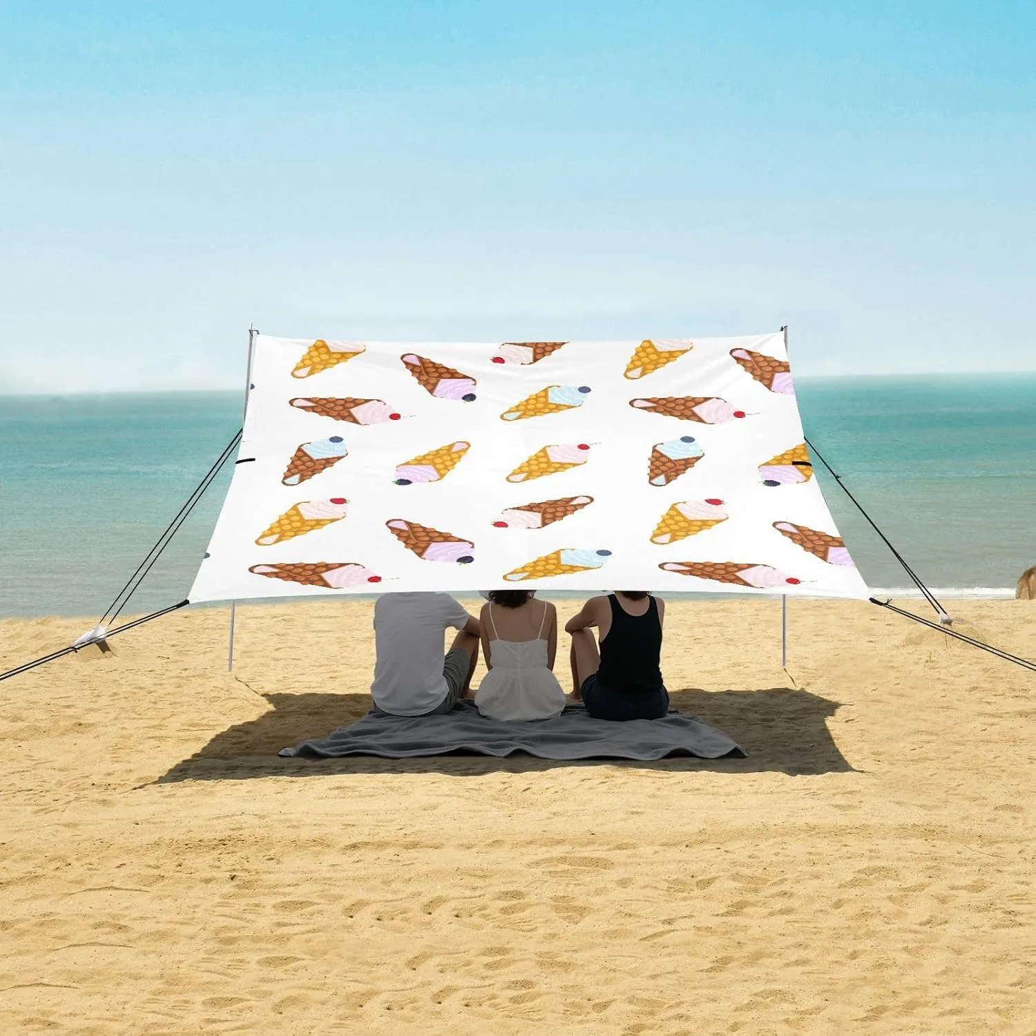 Chinese Waffles Yogurt Cream Beach Camping Tent Sun Shelter for Whole Family, Traditional Snack Beach Shade Canopy with UPF50  UV Protection,Easy Set Up and Carry,Outdoor Shade for Trips, Fishin