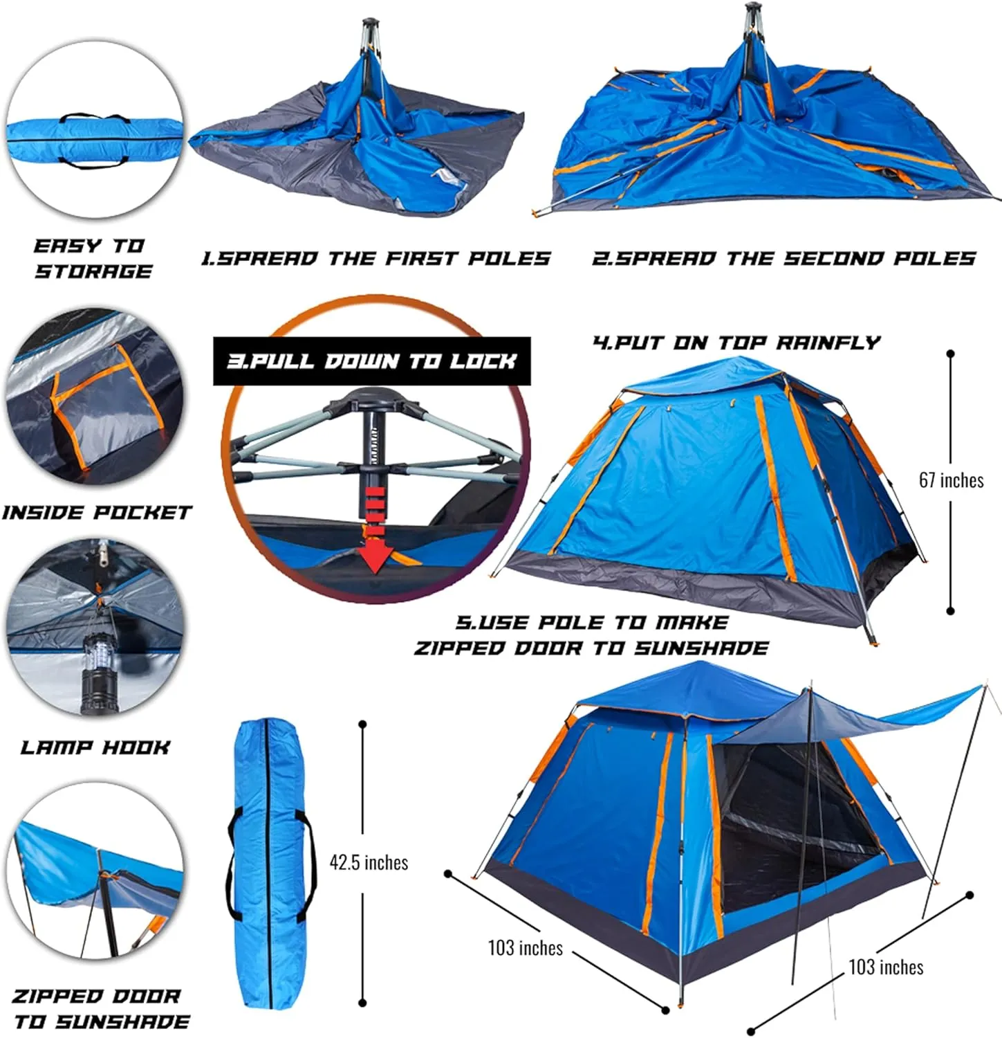 cho Pop up Tent for Camping for 5 Person Tent Large Beach Tent Portable Family Camping Light Weight Tent for Backpacking Hiking Traveling with Sun Shade