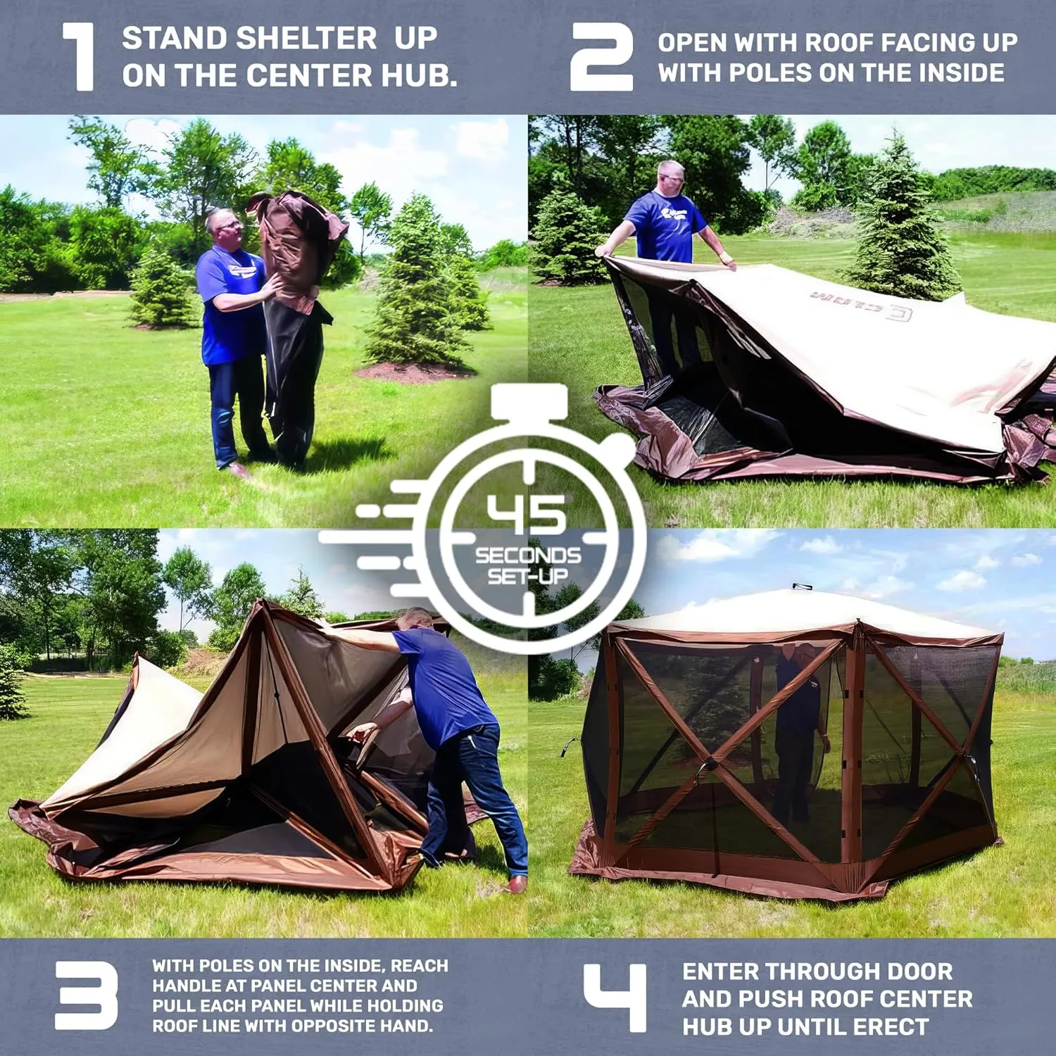 CLAM Quick Set Traveler 6 x 6 Ft Portable Outdoor Shelter, Blue   Clam Quick Set Screen Hub Tent Wind & Sun Panels, Accessory Only, Blue (3 Pack)