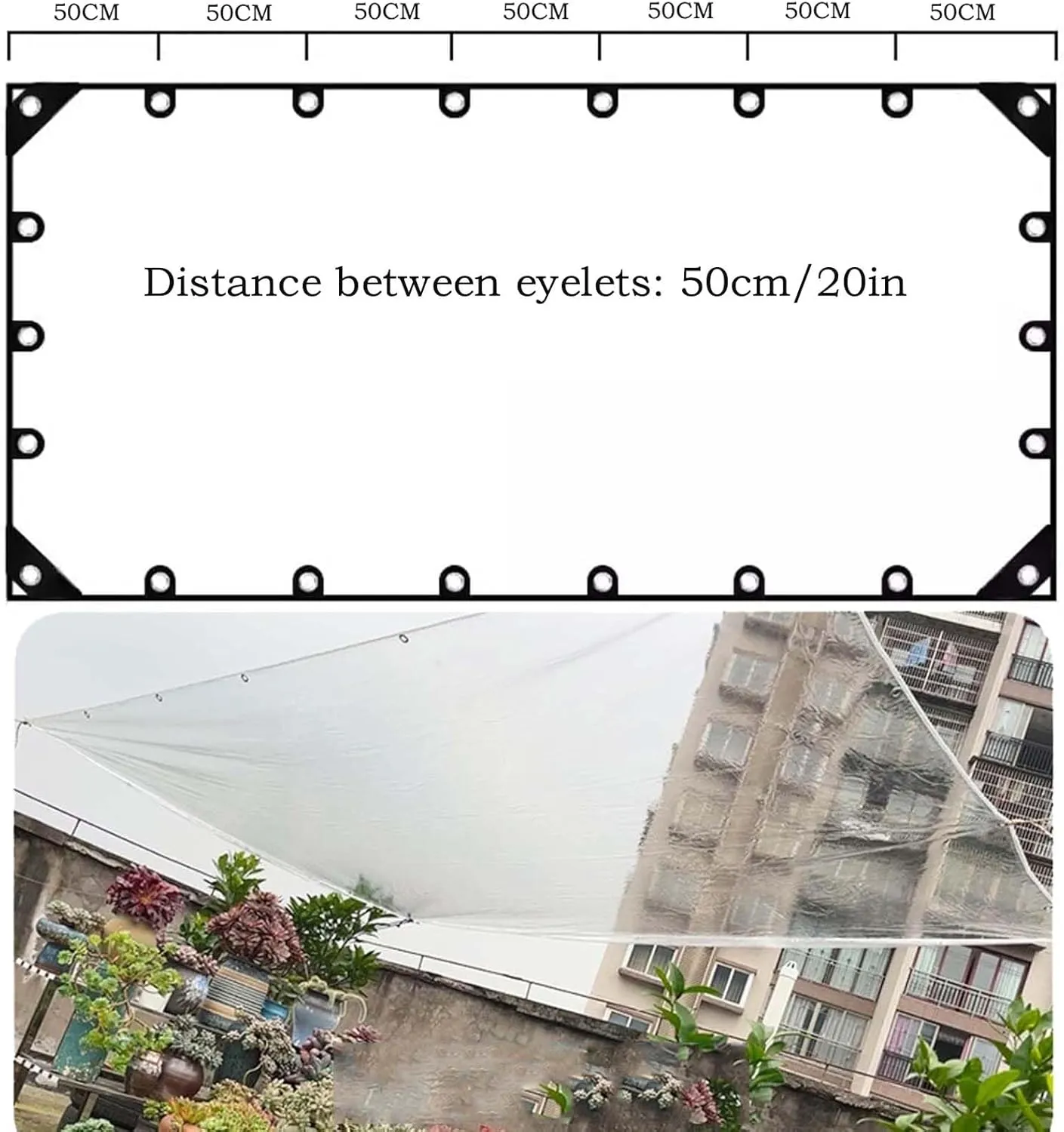 Clear PVC Tarp Heavy Duty Transparent Tarpaulin 4.6x4.9ft, Transparent Tarp Waterproof with Eyelets, Tarpaulin Transparent Thick, for Plants Gardens