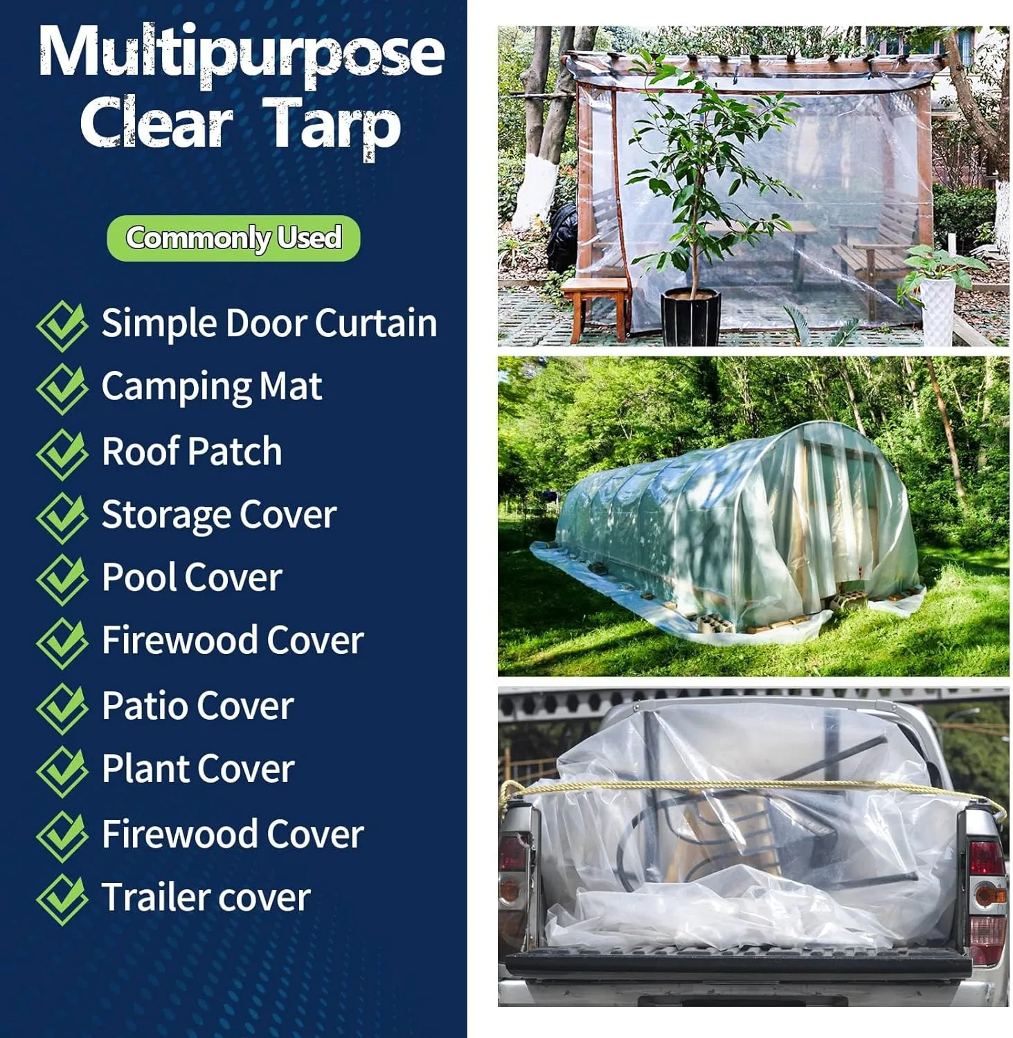 Clear Tarp 8 x 13 FT Medium Duty Waterproof New Material Tarp Cover, Grommet Every 20 Inches, for Plant, Garden, Chicken Coop, Patio
