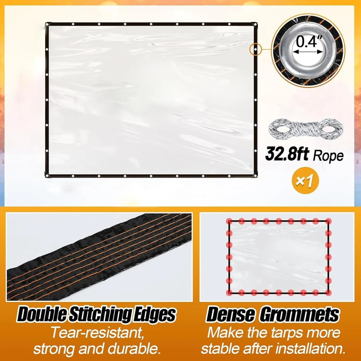 Clear Tarp Waterproof(Increase Grommets Windproof Rope) Poly Tarpaulin Outdoor Garden Rainproof Covering,Clear Vinyl Tarp with for Patio,for Covering Henhouse Porch Canopy Plant (10X10FT(3X3M))