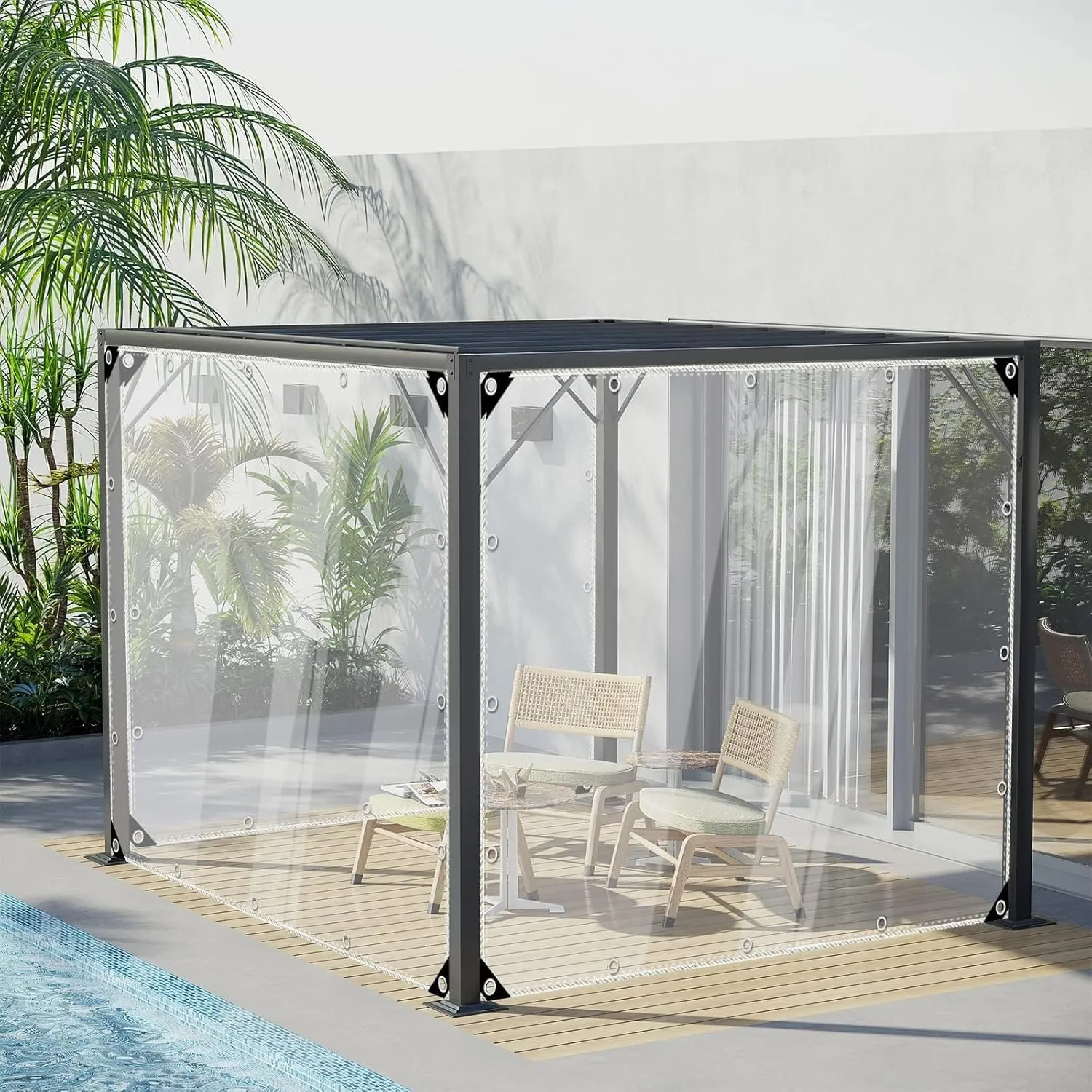 Clear Tarps Heavy Duty Waterproof, Transparent PVC Vinyl Tarpaulin with Grommets, Ropes, Reinforced Edge, Tear-Resistant, Anti-UV for Greenhouse, Patio, Garden, Porch, Pavilion, Outdoor