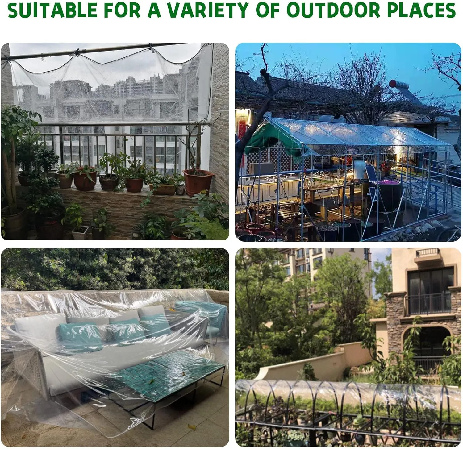 Clear Tarps Heavy Duty Waterproof, Transparent PVC Vinyl Tarpaulin with Grommets, Ropes, Reinforced Edge, Tear-Resistant, Anti-UV for Greenhouse, Patio, Garden, Porch, Pavilion, Outdoor