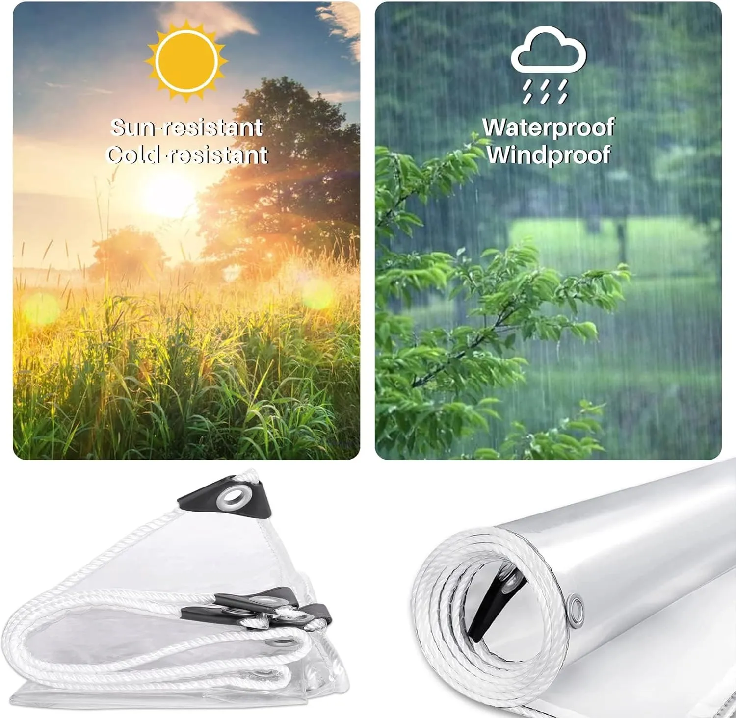 Clear Tarps Heavy Duty Waterproof, Transparent PVC Vinyl Tarpaulin with Grommets, Ropes, Reinforced Edge, Tear-Resistant, Anti-UV for Greenhouse, Patio, Garden, Porch, Pavilion, Outdoor