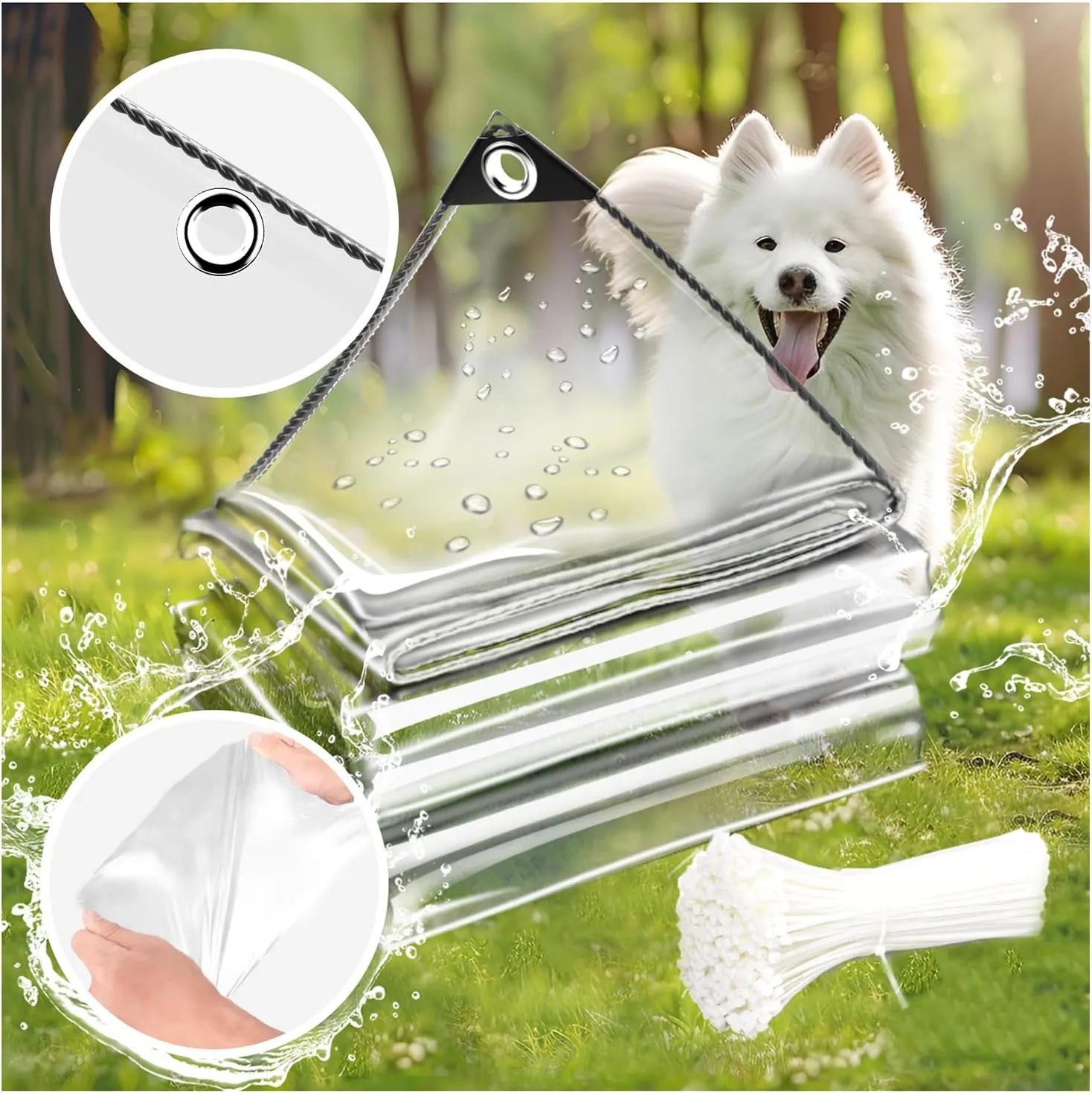 Clear Waterproof Tarp, PVC 11.8 Mil Tarpaulin with Grommets and Cable Tie, Duty Heavy Tear Resistant Cover for Camping, Plants Greenhouse, Cars, Patio and Pavilion (8' x 8')