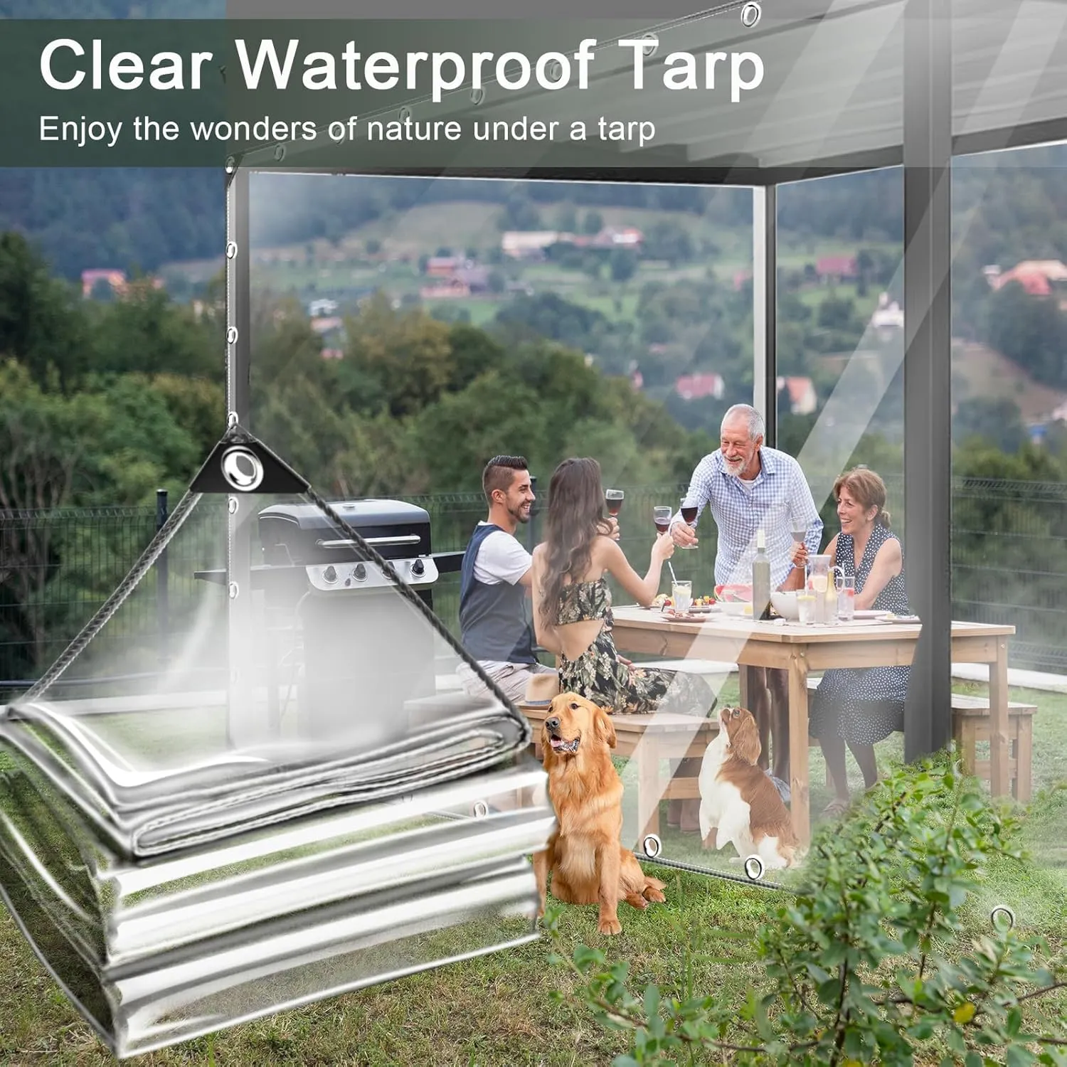 Clear Waterproof Tarp, PVC 11.8 Mil Tarpaulin with Grommets and Cable Tie, Duty Heavy Tear Resistant Cover for Camping, Plants Greenhouse, Cars, Patio and Pavilion (8' x 8')