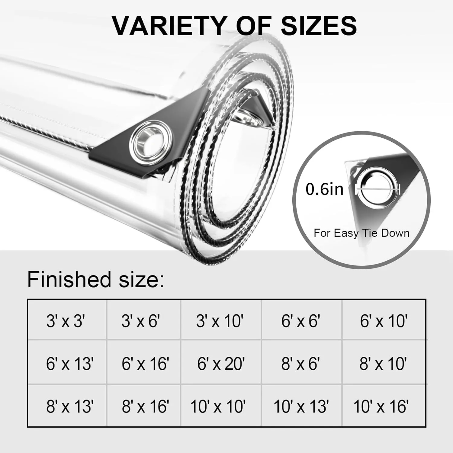 Clear Waterproof Tarp, PVC 11.8 Mil Tarpaulin with Grommets and Cable Tie, Duty Heavy Tear Resistant Cover for Camping, Plants Greenhouse, Cars, Patio and Pavilion (8' x 8')