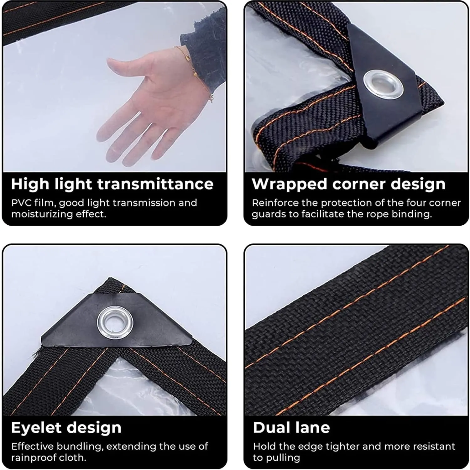 Clear Waterproof Tarpaulin Garden Windproof PVC Tarp 0.12mm Tarpaulin with Grommets and Elastic Cord (6.56x6.56'/2x2m)