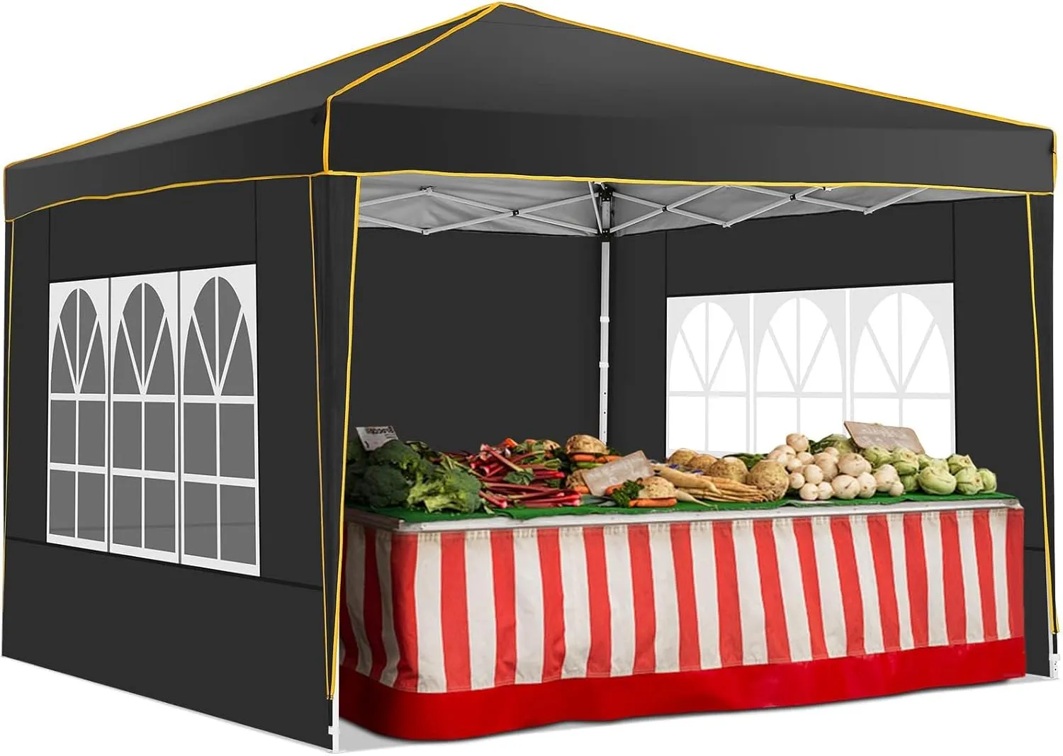 COBIZI 10x10 Pop up Canopy, Canopy Tent Gazebos, Ez up Canopy 10x10 for Parties Beach Camping Party Event Shelter Sun Shade with 4 Sidewalls & Carry Bag 4 Stakes & Ropes & Sandbags, Black