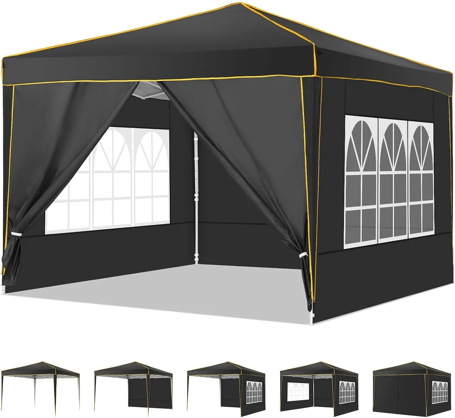 COBIZI 10x10 Pop up Canopy, Canopy Tent Gazebos, Ez up Canopy 10x10 for Parties Beach Camping Party Event Shelter Sun Shade with 4 Sidewalls & Carry Bag 4 Stakes & Ropes & Sandbags, Black