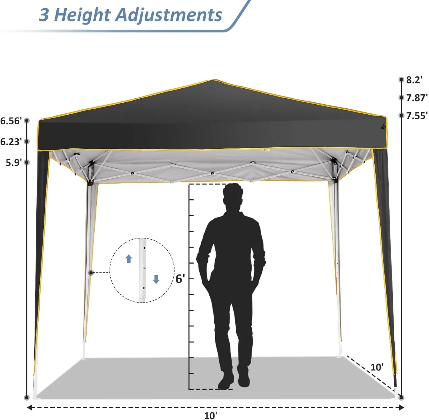 COBIZI 10x10 Pop up Canopy, Canopy Tent Gazebos, Ez up Canopy 10x10 for Parties Beach Camping Party Event Shelter Sun Shade with 4 Sidewalls & Carry Bag 4 Stakes & Ropes & Sandbags, Black
