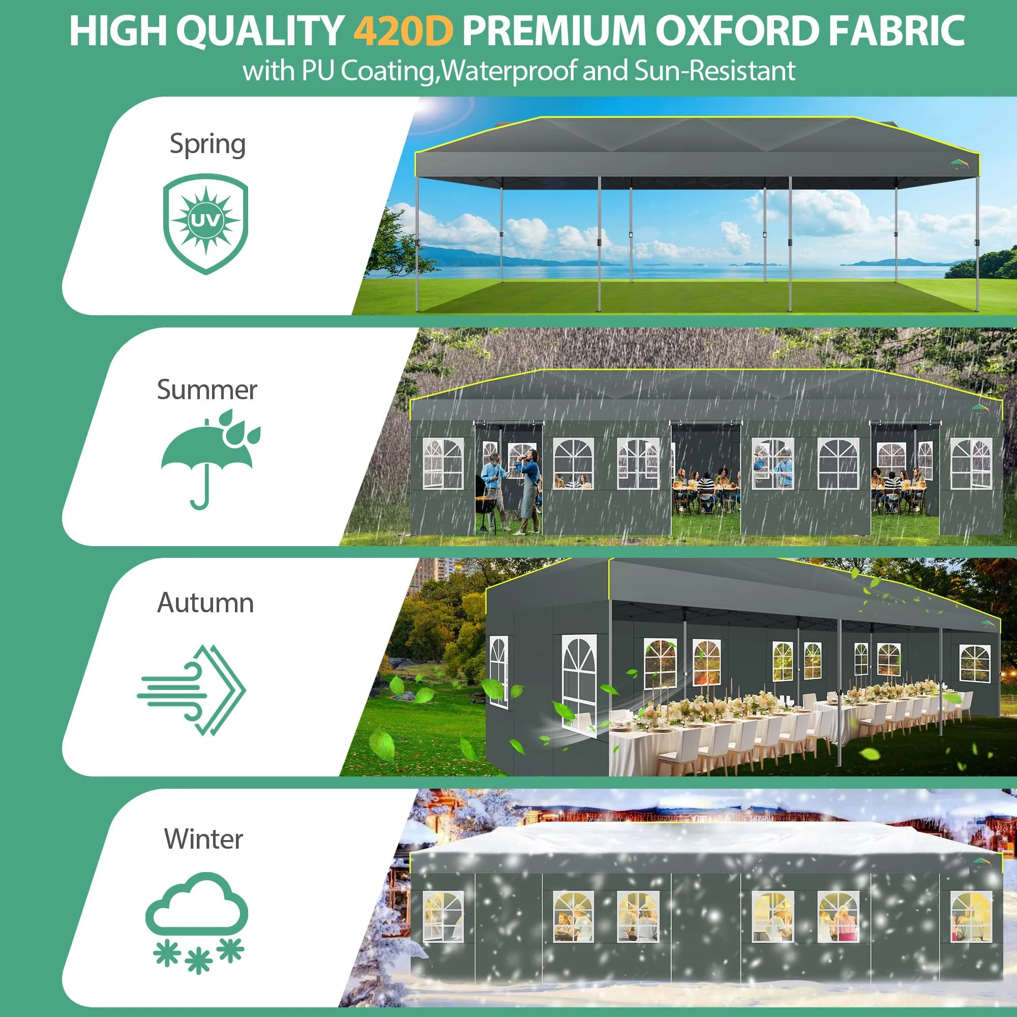 COBIZI 10x30 Pop Up Canopy Tent with Sidewalls 10x30 Party Tent Outdoor Wedding Event Tent for Parties UPF 50  Windproof Waterproof Gazebo with Air Vent, Wheeled Bag, Sandbag, Stake, Rope,(Gray