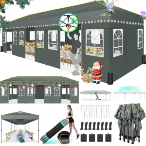 COBIZI 10x30 Pop Up Canopy Tent with Sidewalls 10x30 Party Tent Outdoor Wedding Event Tent for Parties UPF 50  Windproof Waterproof Gazebo with Air Vent, Wheeled Bag, Sandbag, Stake, Rope,(Gray