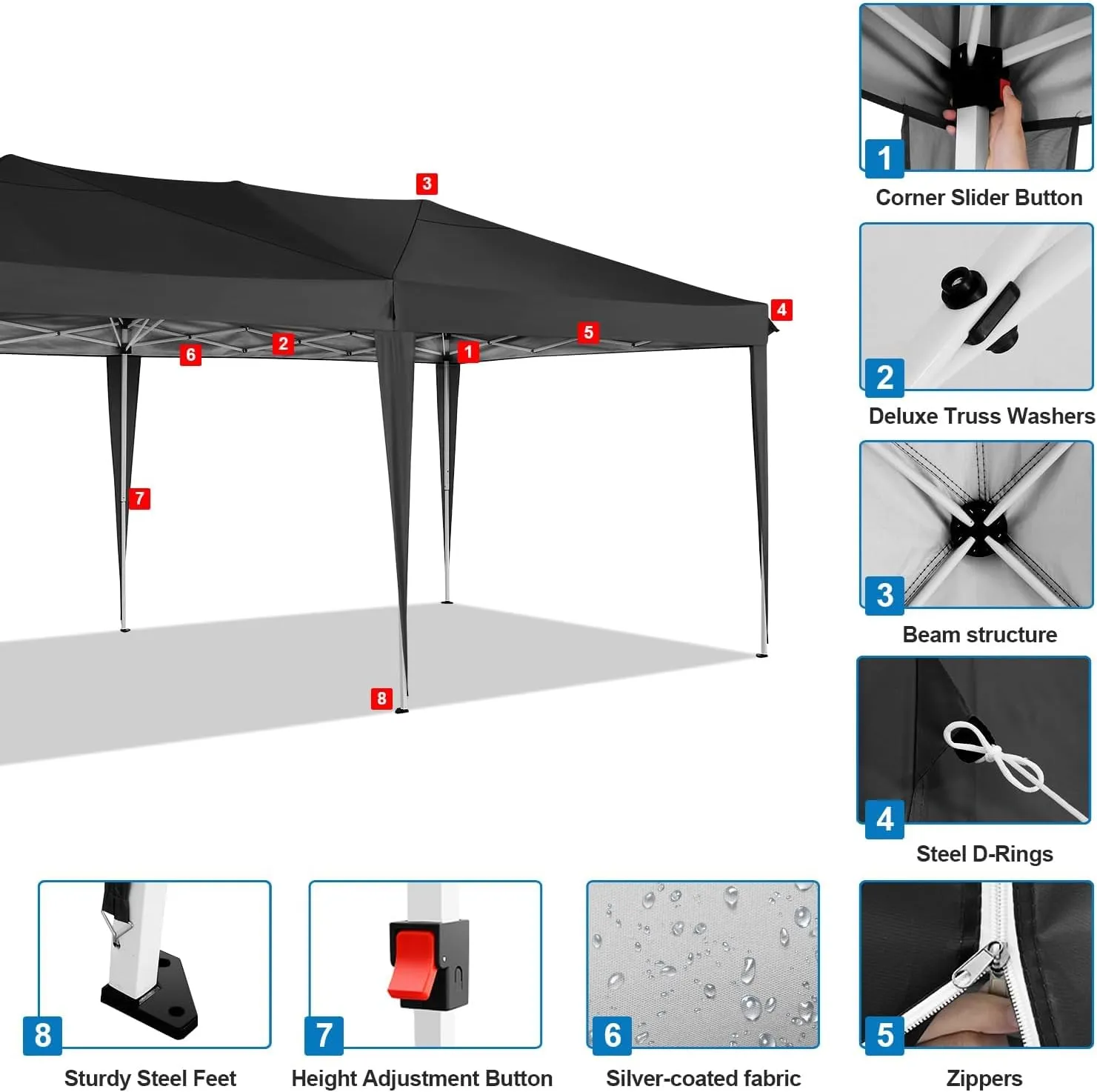 COBIZI Canopy 10x20 Pop Up Canopy with 6 Sidewalls,Waterproof Canopy Outdoor Event Shelter UPF 50  Gazebo Portable Tents for Parties Beach Camping Wedding Commercial Instant Easy up Canopy(Black