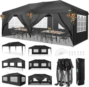 COBIZI Canopy 10x20 Pop Up Canopy with 6 Sidewalls,Waterproof Canopy Outdoor Event Shelter UPF 50  Gazebo Portable Tents for Parties Beach Camping Wedding Commercial Instant Easy up Canopy(Black