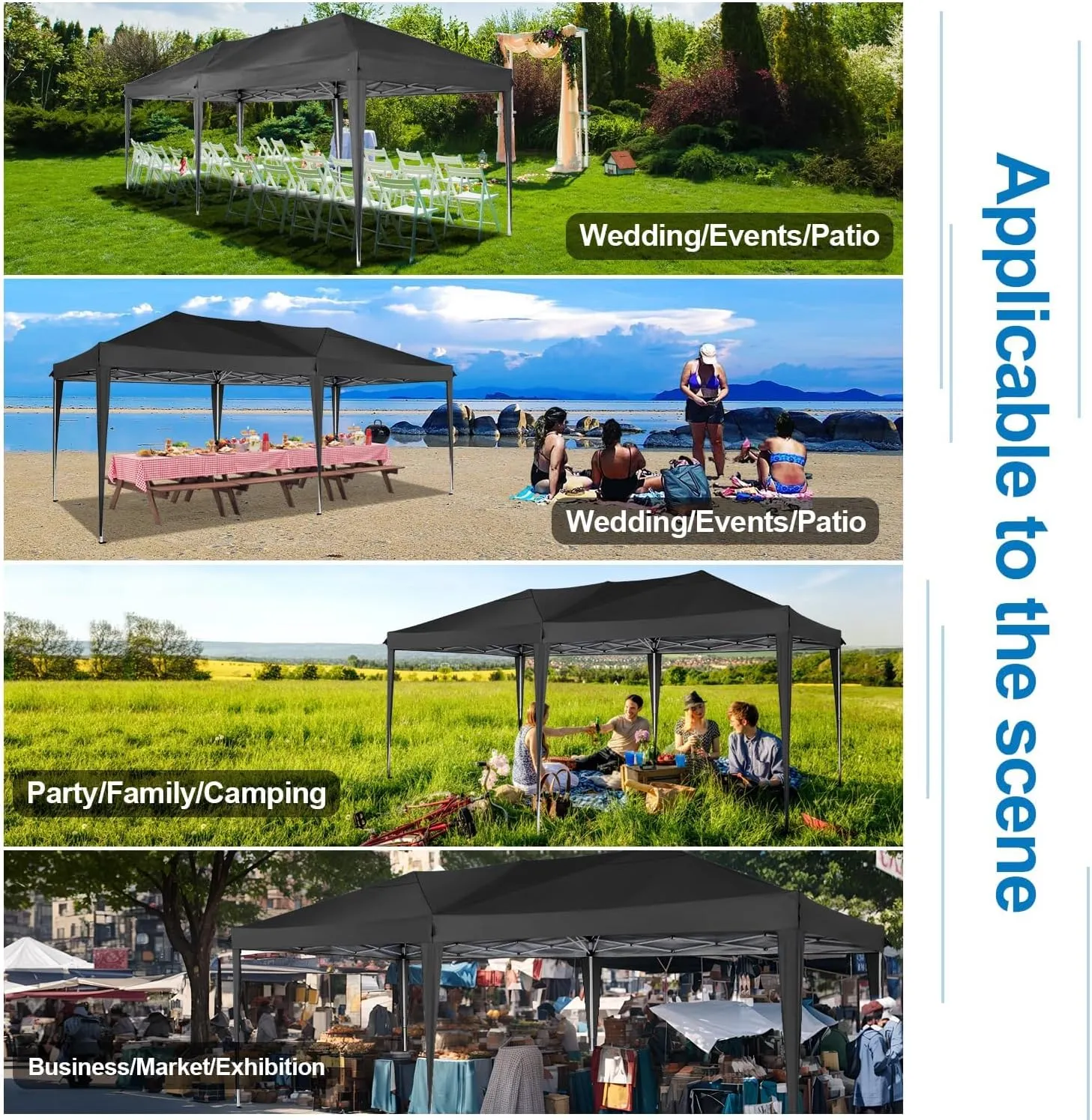 COBIZI Canopy 10x20 Pop Up Canopy with 6 Sidewalls,Waterproof Canopy Outdoor Event Shelter UPF 50  Gazebo Portable Tents for Parties Beach Camping Wedding Commercial Instant Easy up Canopy(Black
