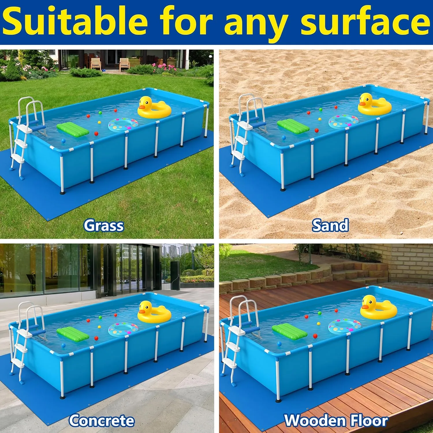 codree 20 x 12 Ft Rectangular Pool Ground Cloths, Waterproof PE Swimming Pool Liner Pad, Heavy Duty Above Ground Pool Mat Protector Tarp with Stakes for Pools Bottom Prevents Punctures